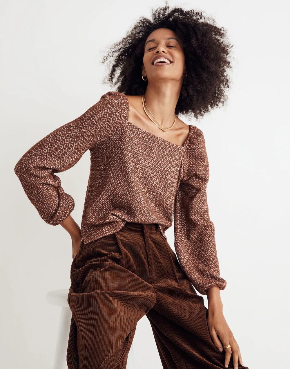 Madewell Women's Jacquard Puff-Sleeve Square Neckline Top NEW - Size M